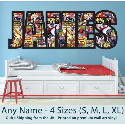 Childrens Name Wall Stickers Art Personalised Spiderman Comics for Boys Bedroom   112343789650